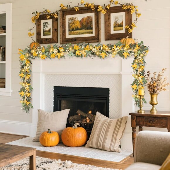 6 Ft Fall Garland for Mantle Fall Decorations for Home Porch Fall Maple Leaves G - Picture 5 of 9